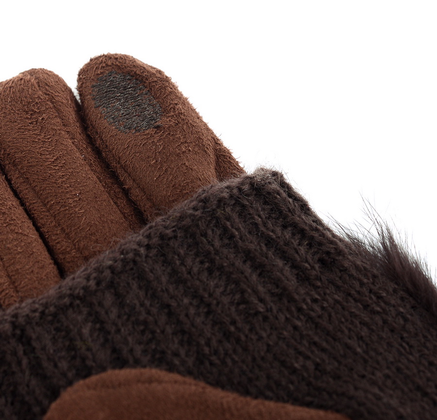 женские перчатки двойные с натуральным мехом кролик трикотаж / флис 