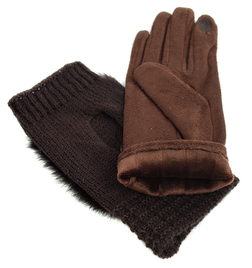 женские перчатки двойные с натуральным мехом кролик трикотаж / флис 