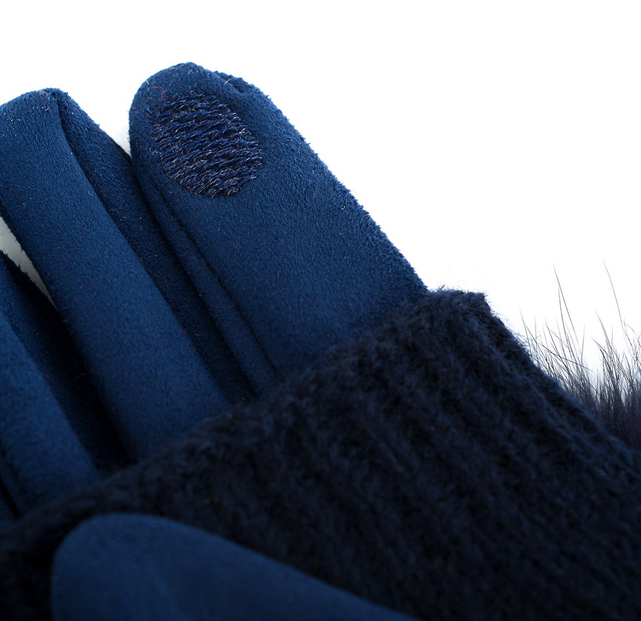 женские перчатки двойные с натуральным мехом кролик трикотаж / флис 