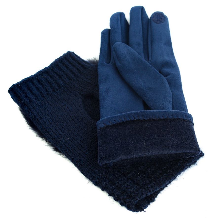 женские перчатки двойные с натуральным мехом кролик трикотаж / флис 