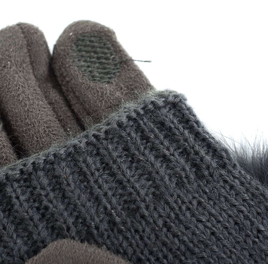 женские перчатки двойные с натуральным мехом кролик трикотаж / флис