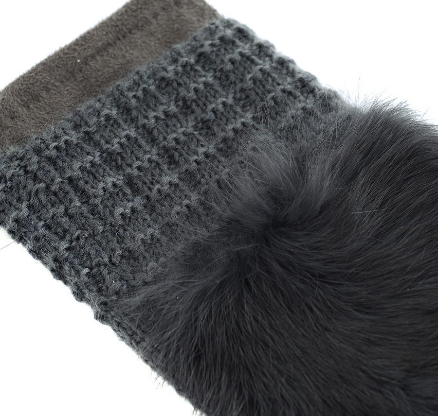 женские перчатки двойные с натуральным мехом кролик трикотаж / флис