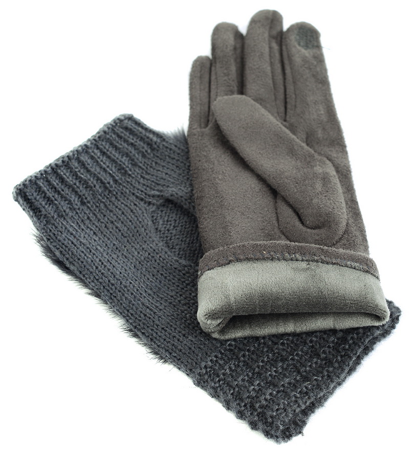 женские перчатки двойные с натуральным мехом кролик трикотаж / флис