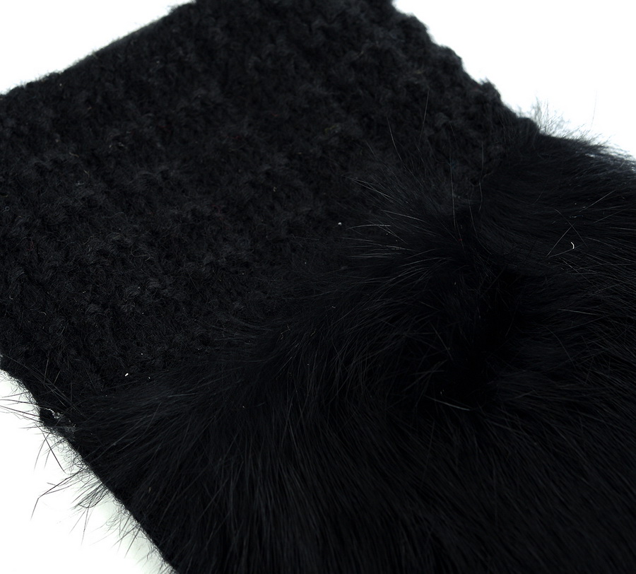 женские перчатки двойные с натуральным мехом кролик трикотаж / флис 