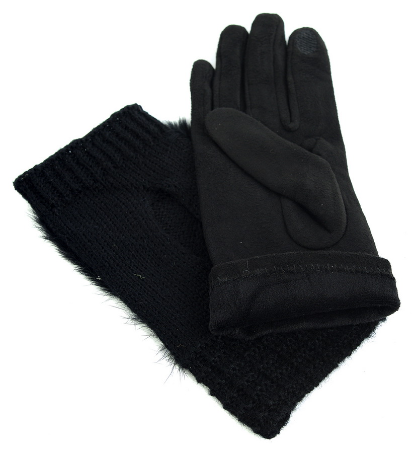 женские перчатки двойные с натуральным мехом кролик трикотаж / флис 