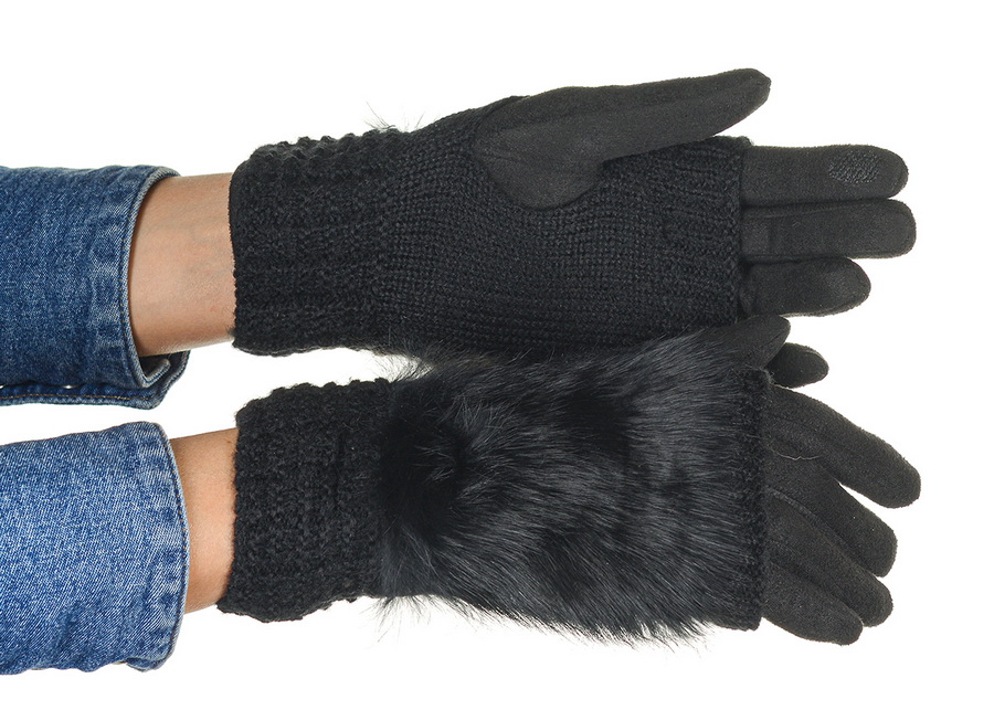женские перчатки двойные с натуральным мехом кролик трикотаж / флис 