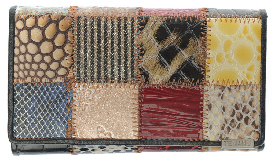 женский кошелек лаковый пэчворк  натуральная кожа тайвань