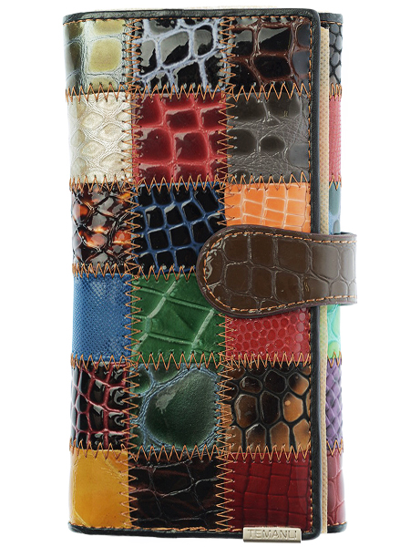 женский кошелек лаковый пэчворк  натуральная кожа тайвань