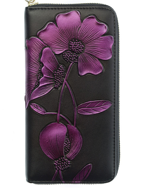 женский кошелек натуральная кожа с тиснением хризантема  корея