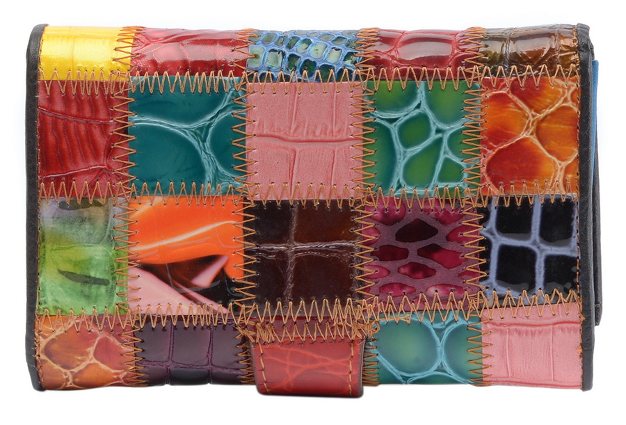 женский кошелек пэчворк  натуральная кожа тайвань