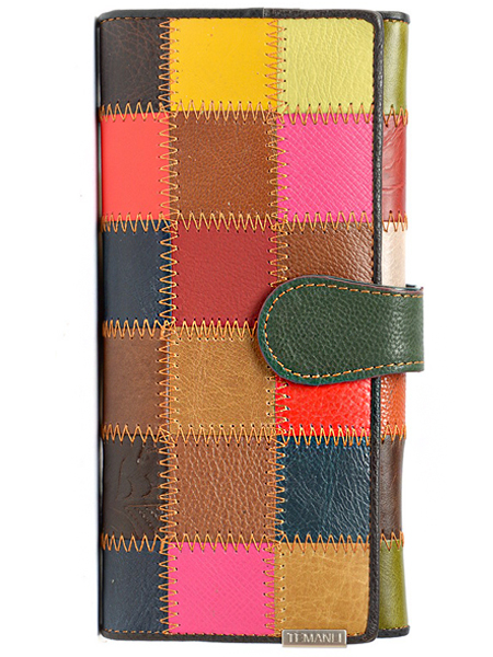 женский кошелек пэчворк  натуральная кожа тайвань