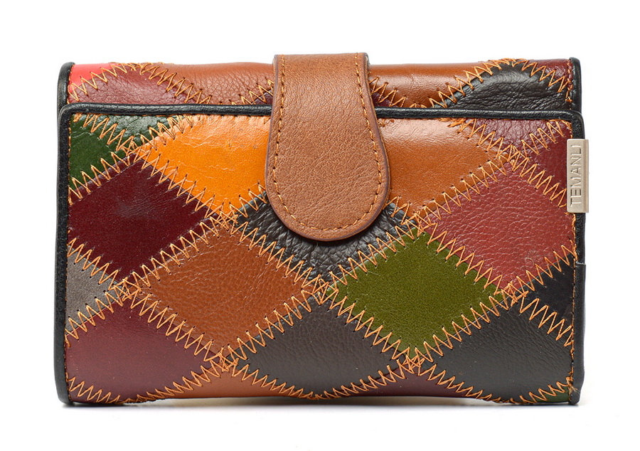 женский кошелек пэчворк  натуральная кожа тайвань