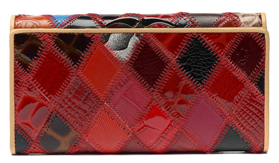 женский кошелек лаковый пэчворк  натуральная кожа тайвань