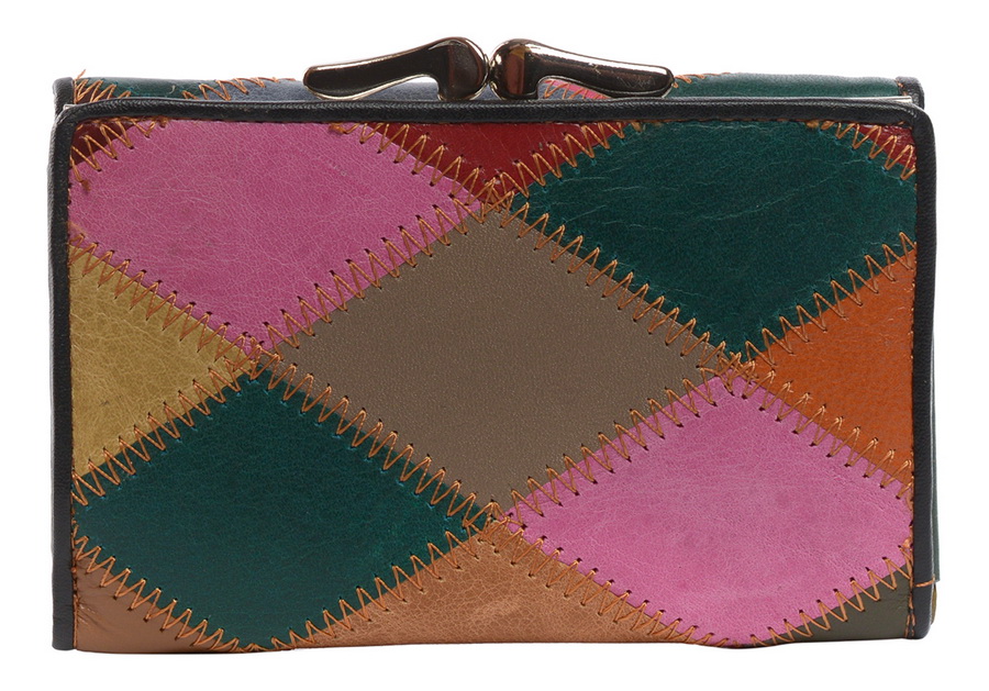 женский кошелек лаковый ромбы пэчворк  натуральная кожа тайвань