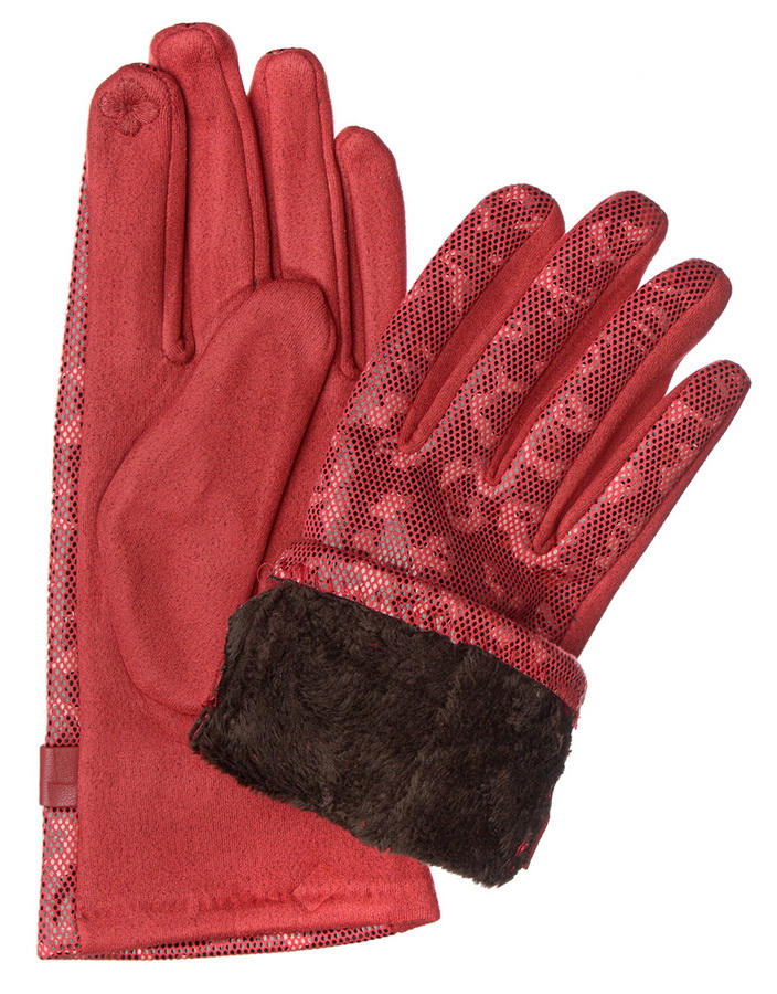 женские перчатки трикотаж лазерный принт на флисе