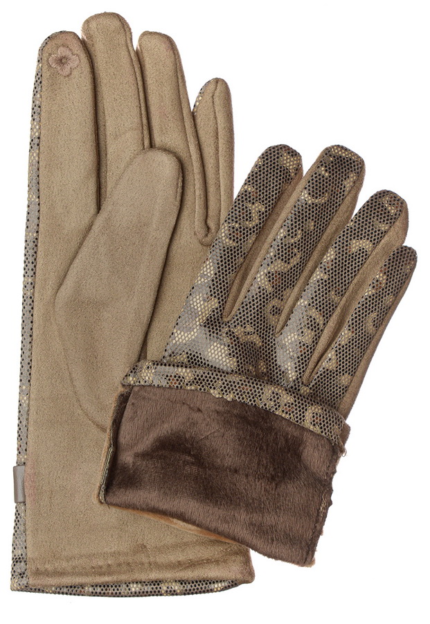 женские перчатки трикотаж лазерный принт на флисе