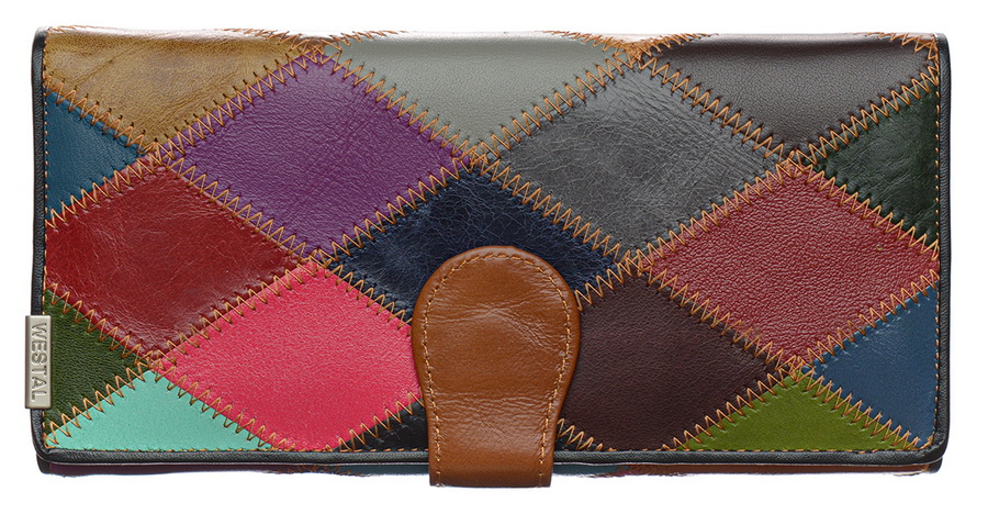 женский кошелек пэчворк  натуральная кожа тайвань