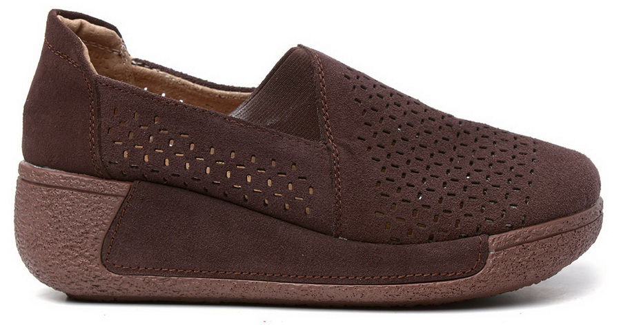 женские мокасины с перфорацией на танкетке натуральная кожа (замша) binifoot/bnf 