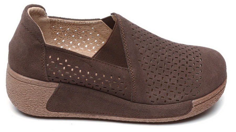 женские мокасины с перфорацией на танкетке натуральная кожа (замша) binifoot/bnf 