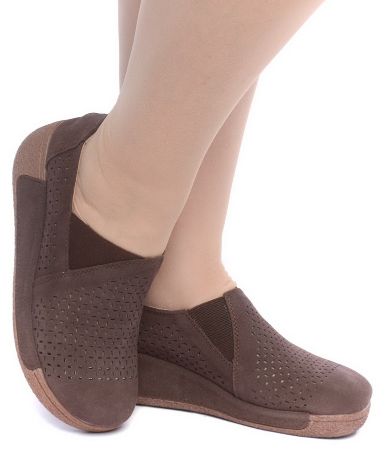 женские мокасины с перфорацией на танкетке натуральная кожа (замша) binifoot/bnf 