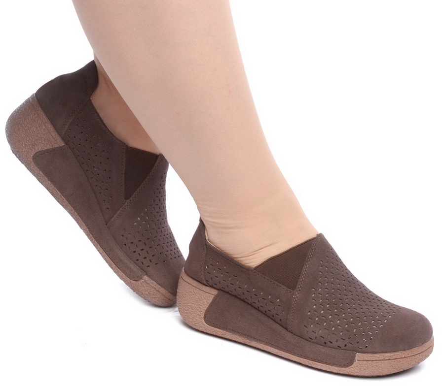 женские мокасины с перфорацией на танкетке натуральная кожа (замша) binifoot/bnf 