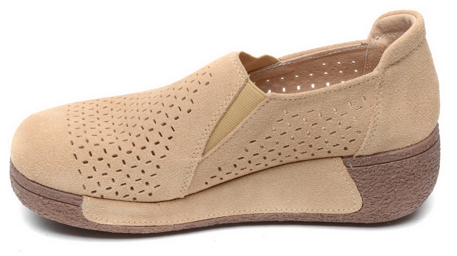 женские мокасины с перфорацией на танкетке натуральная кожа (замша) binifoot/bnf 