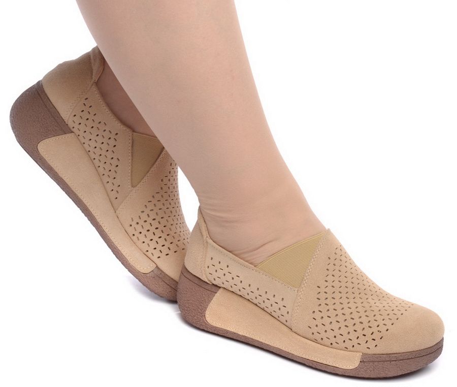 женские мокасины с перфорацией на танкетке натуральная кожа (замша) binifoot/bnf 