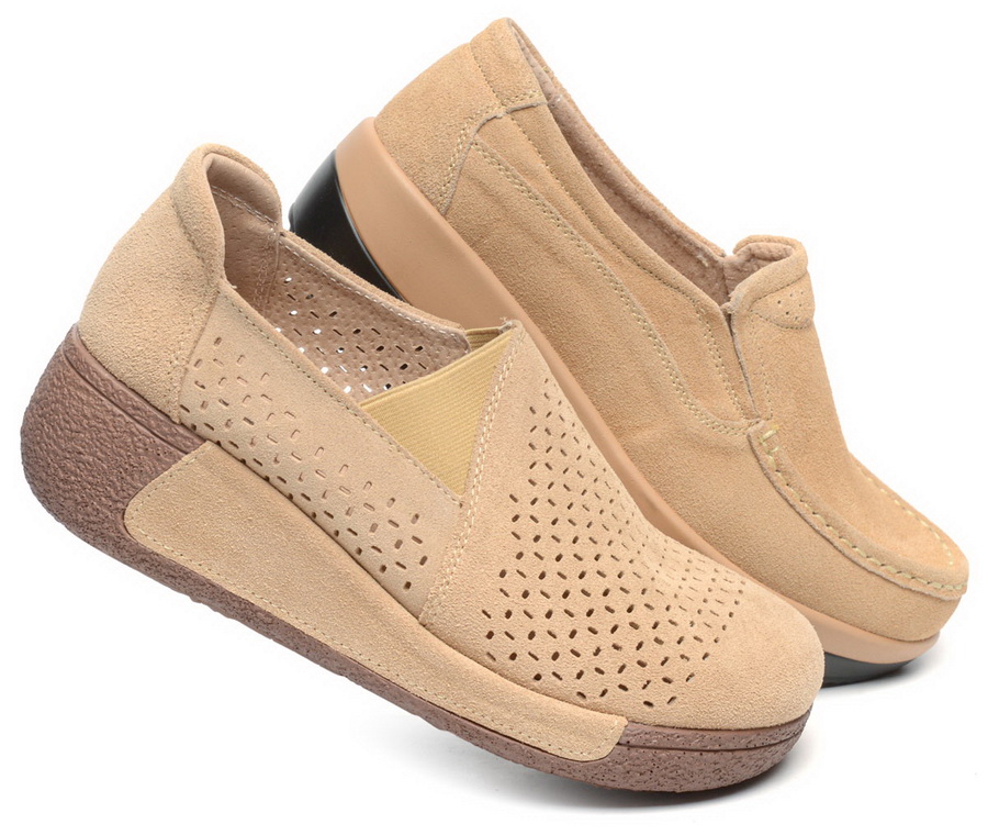 женские мокасины с перфорацией на танкетке натуральная кожа (замша) binifoot/bnf 