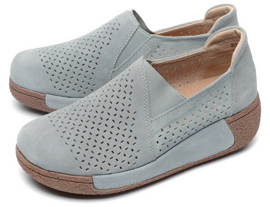 женские мокасины с перфорацией на танкетке натуральная кожа (замша) binifoot/bnf 