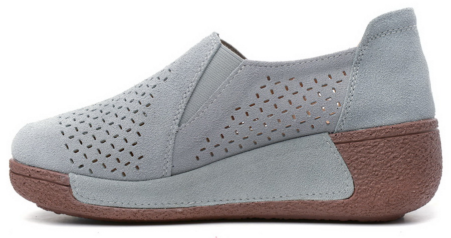 женские мокасины с перфорацией на танкетке натуральная кожа (замша) binifoot/bnf 