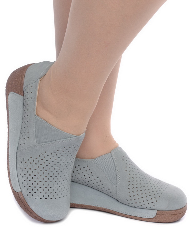 женские мокасины с перфорацией на танкетке натуральная кожа (замша) binifoot/bnf 