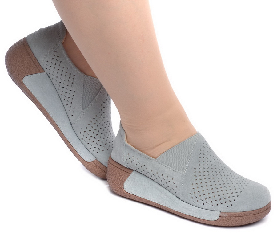 женские мокасины с перфорацией на танкетке натуральная кожа (замша) binifoot/bnf 