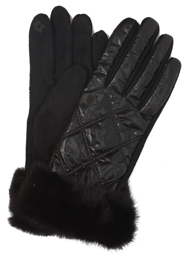 женские перчатки с опушкой трикотаж утепленный