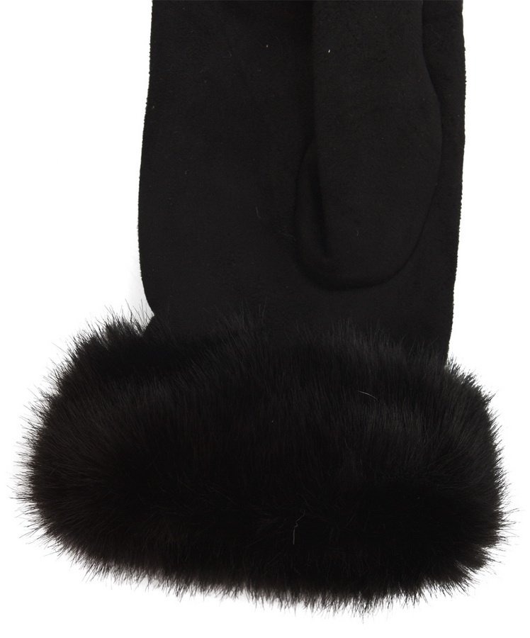 женские перчатки с опушкой трикотаж утепленный