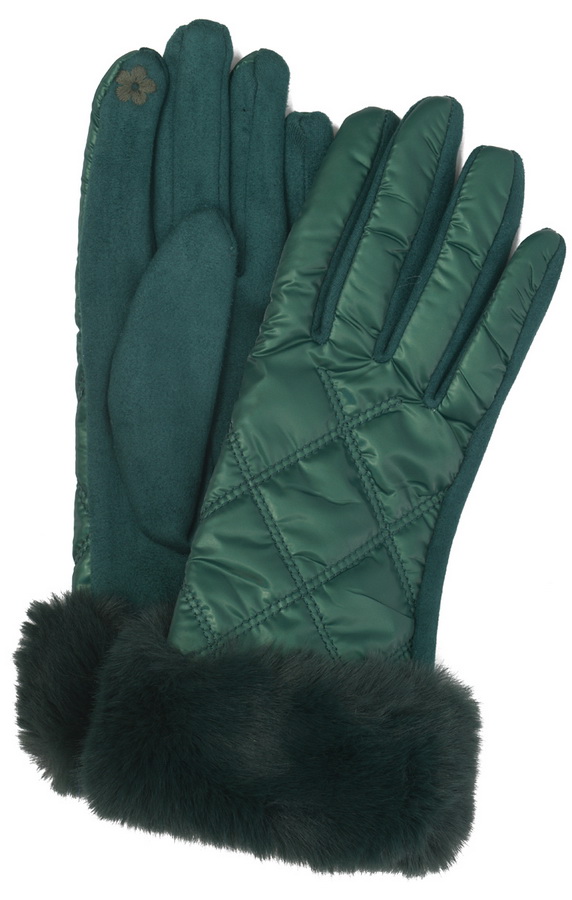 женские перчатки с опушкой трикотаж утепленный