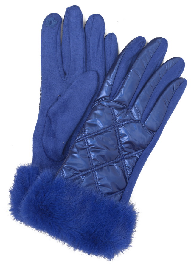 женские перчатки с опушкой трикотаж утепленный