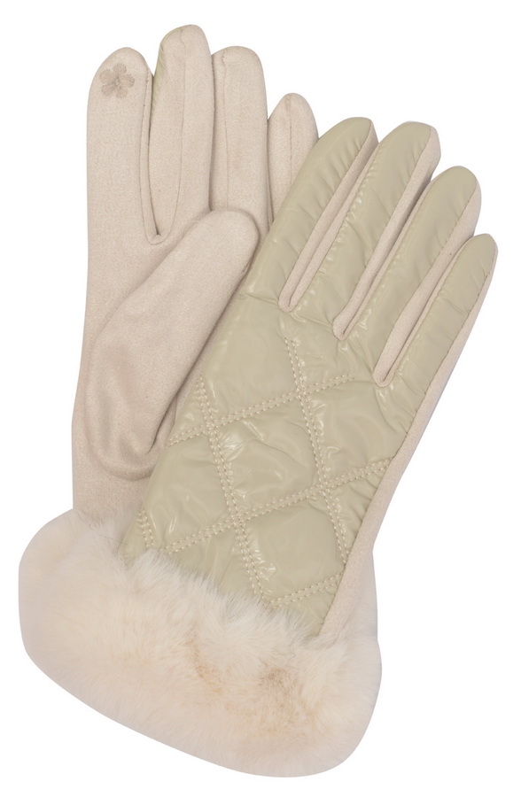 женские перчатки с опушкой трикотаж утепленный