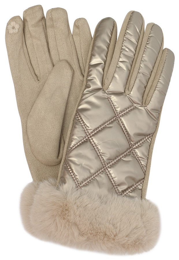 женские перчатки с опушкой трикотаж утепленный