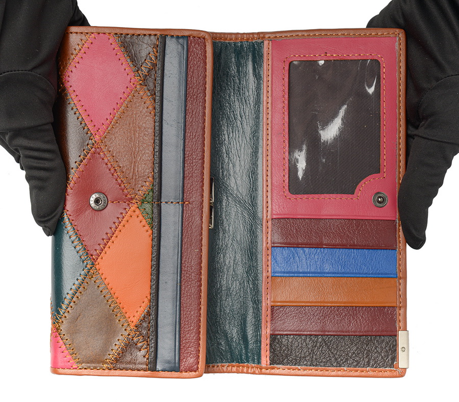 женский кошелек пэчворк  натуральная кожа тайвань